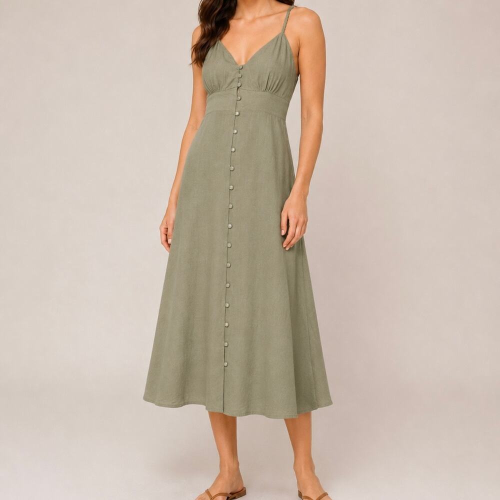 Monteau Sage Green Button-Front Midi Dress Size Large